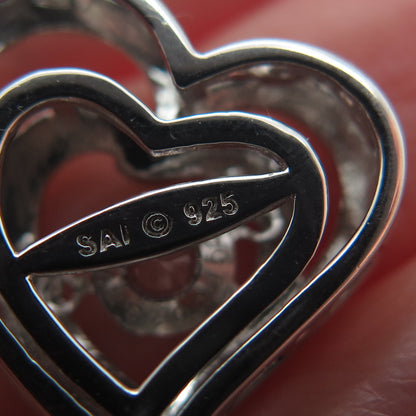 SAI 925 Sterling Silver 2-Tone Round-Cut Shaped C Z Double Heart Slide Pendant