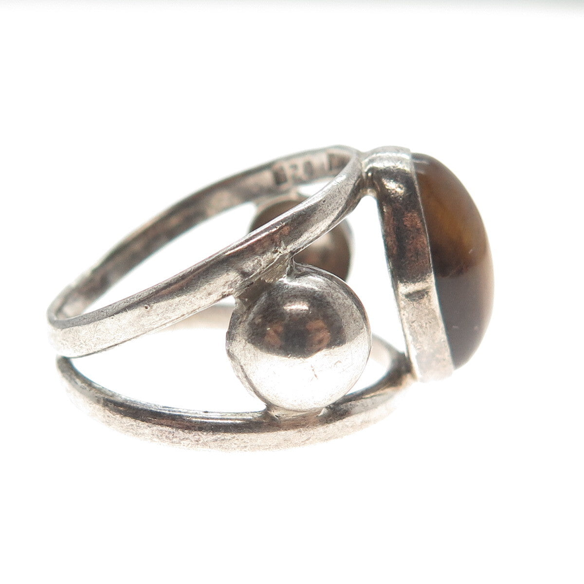 925 Sterling Silver Vintage Mexico Real Agate Gemstone Ring Size 9.25