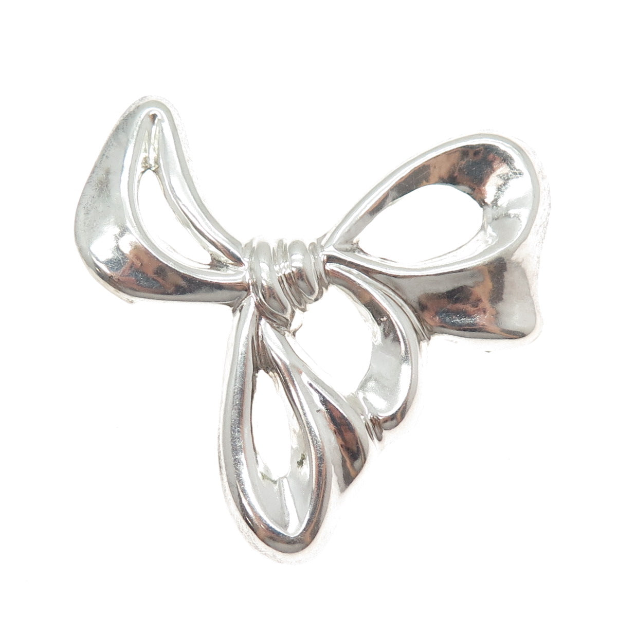925 Sterling Silver Vintage Mexico Modernist Ribbon Bow Slide Pendant