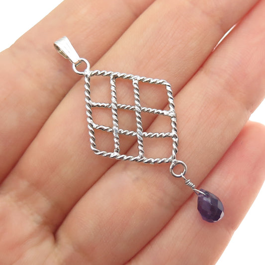 925 Sterling Silver Vintage Real Amethyst Charm Pendant