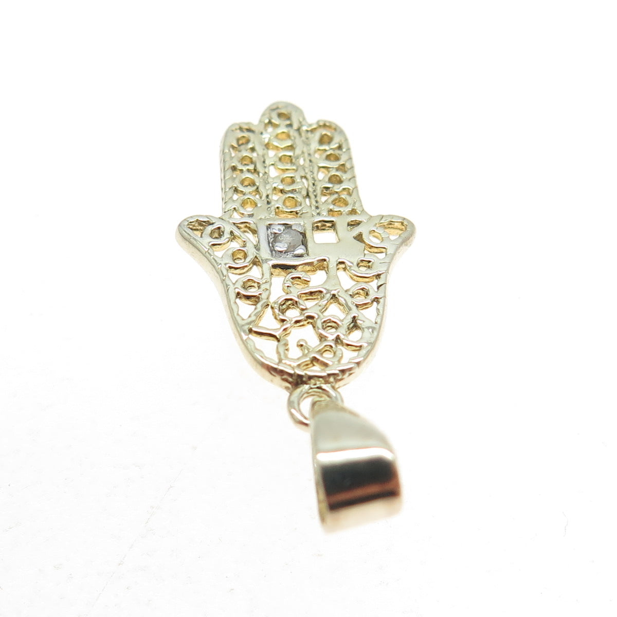 DBJ DEE BERKLE 925 Sterling Silver Gold Plated Real Diamond Hamsa Charm Pendant