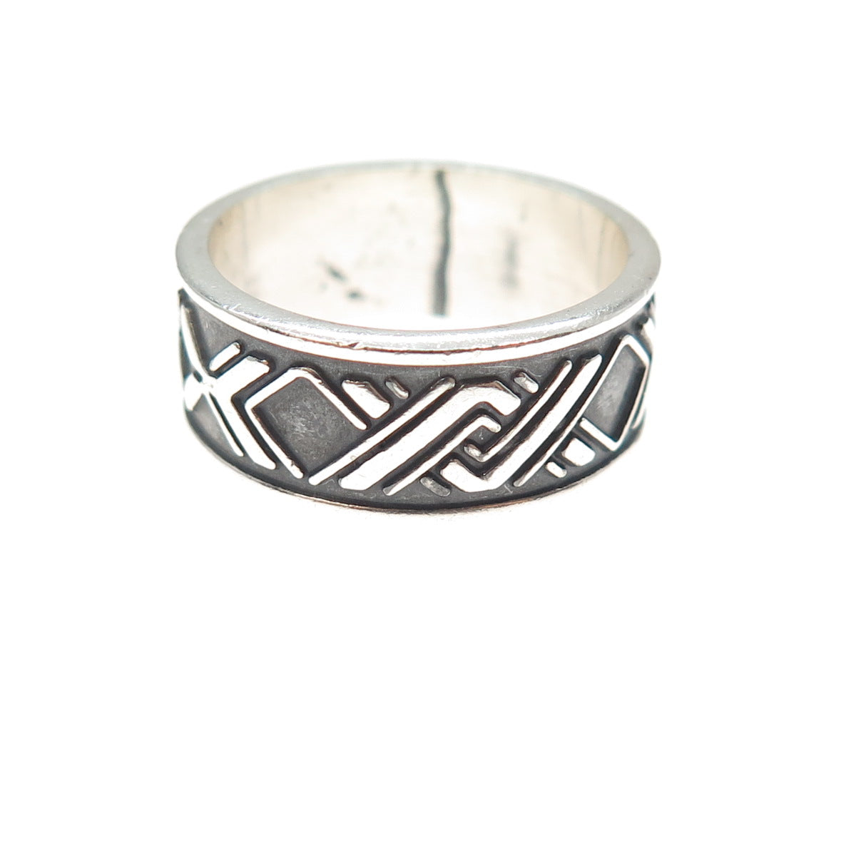 925 Sterling Silver Vintage X Link Oxidized Band Ring Size 6.75