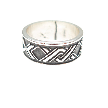 925 Sterling Silver Vintage X Link Oxidized Band Ring Size 6.75