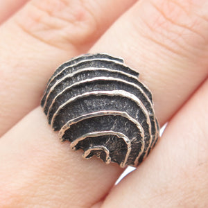 925 Sterling Silver Vintage Modernist Wavy Dome Oxidized Ring Size 8