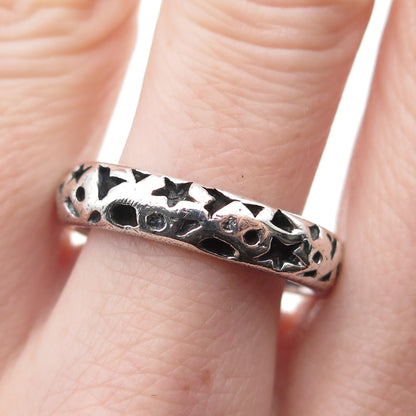 925 Sterling Silver Vintage Modernist Celestial Oxidized Band Ring Size 9.75