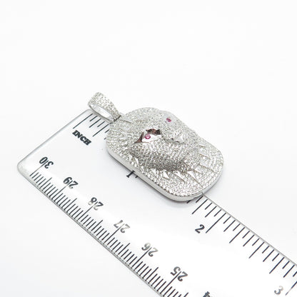 925 Sterling Silver Real Pink Sapphire & C Z Paved Panther Head Pendant