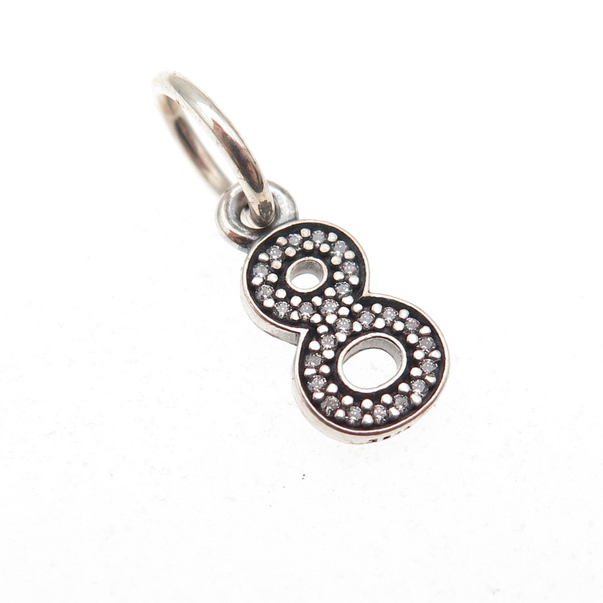 Pandora 925 Sterling Silver C Z Lucky Number 8 Dangle Charm Pendant