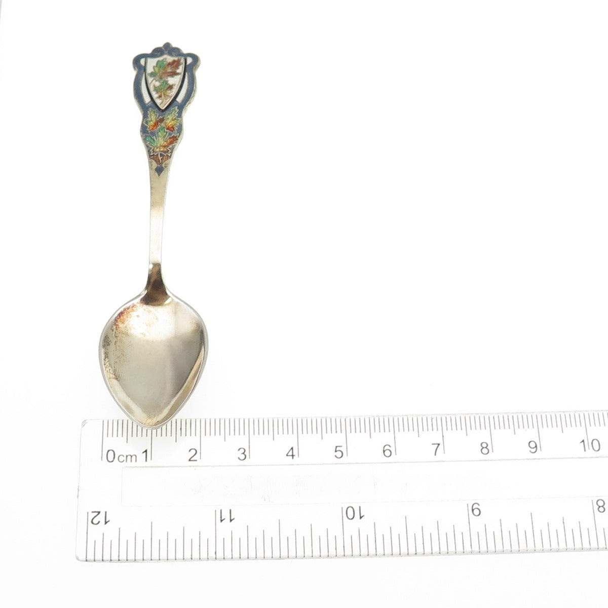 CARON BROS 925 Sterling Silver Antique Art Deco Enamel Maple Leaf Coffee Spoon