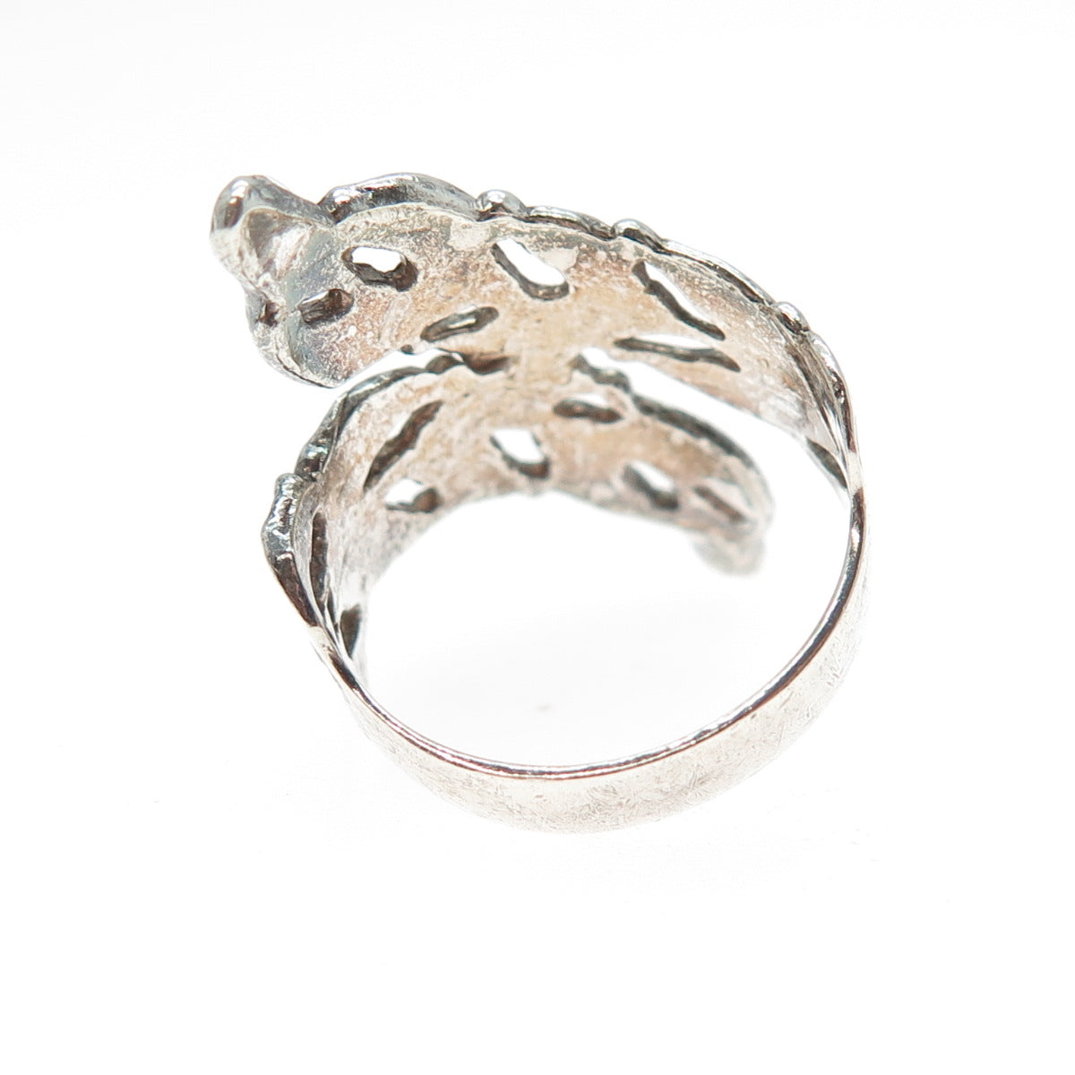 925 Sterling Silver Vintage Modernist Bypass Oxidized Ring Size 7