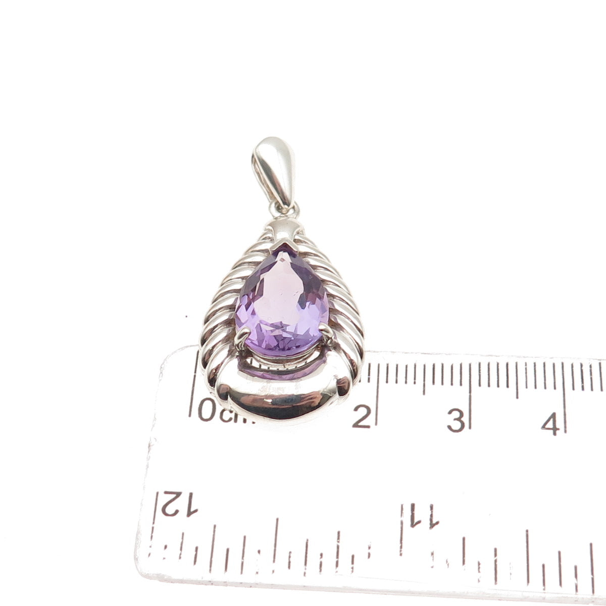 925 Sterling Silver Vintage Real Pear-Cut Amethyst Teardrop Charm Pendant