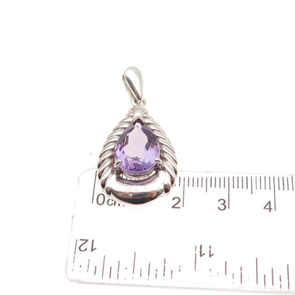 925 Sterling Silver Vintage Real Pear-Cut Amethyst Teardrop Charm Pendant