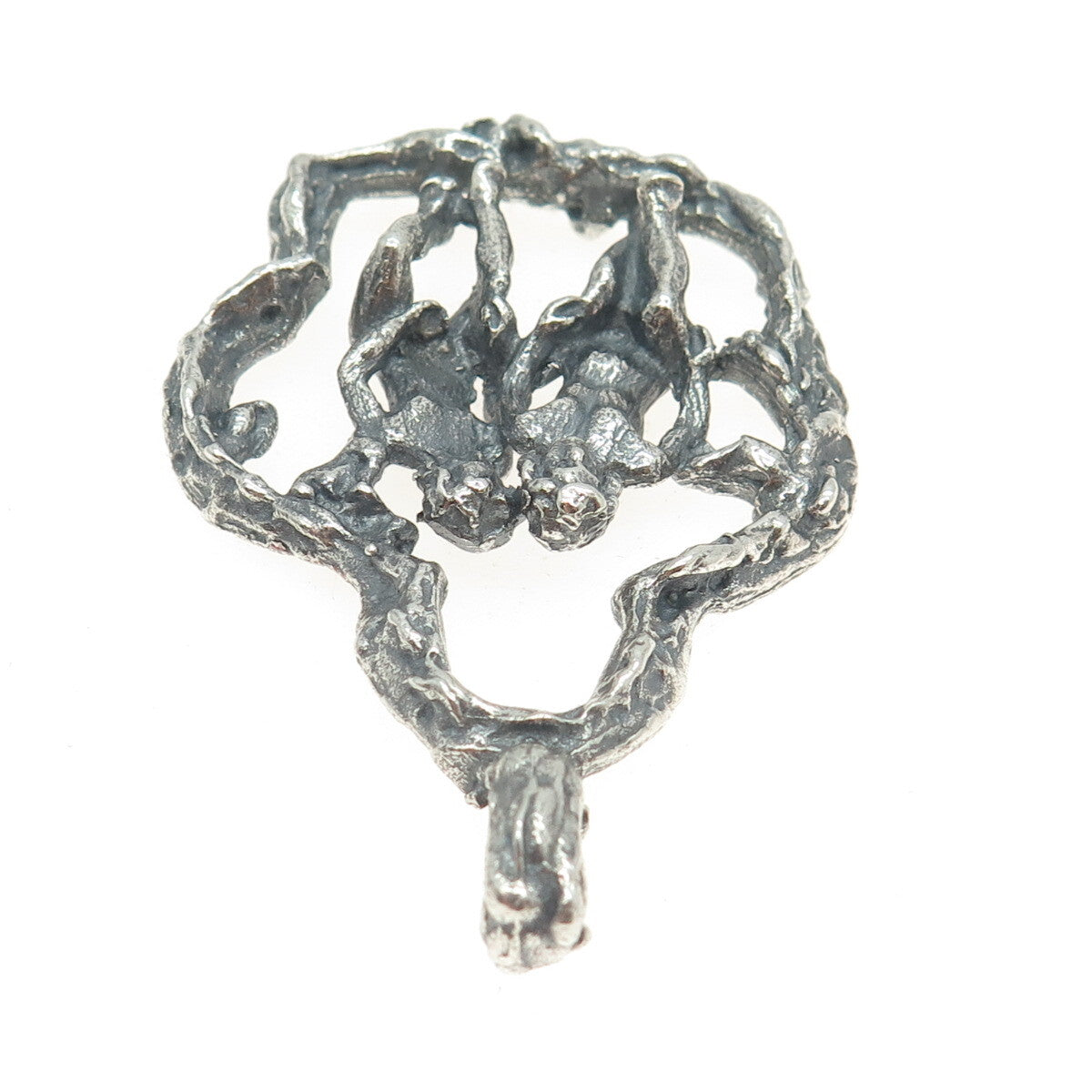 925 Sterling Silver Vintage Naked Couple Erotic Scene Oxidized Pendant