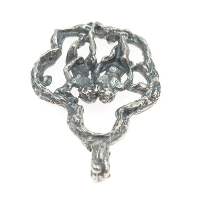 925 Sterling Silver Vintage Naked Couple Erotic Scene Oxidized Pendant
