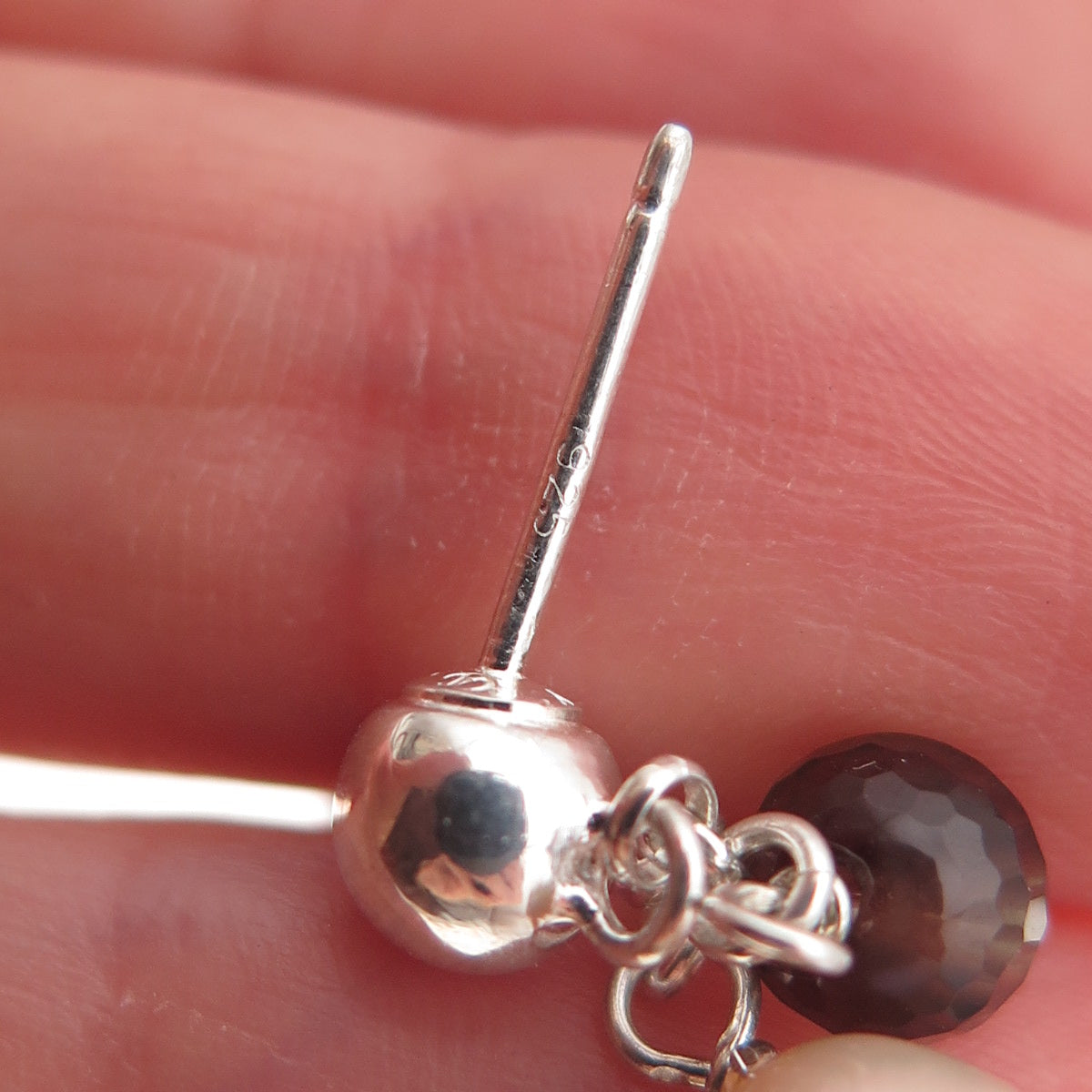 925 Sterling Silver Vintage Real Pearl Amethyst Smoky Quartz Dangle Earrings
