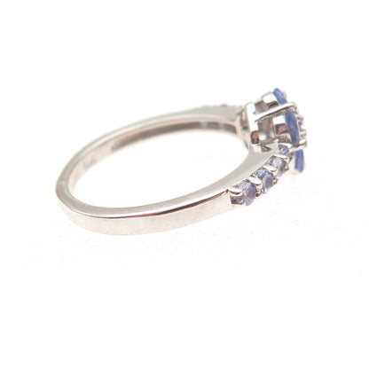 Chuck Clemency 925 Sterling Silver Real Round-Cut Tanzanite Floral Ring Size 8