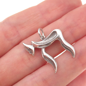 925 Sterling Silver Vintage Chai Judaica Oxidized Charm Pendant