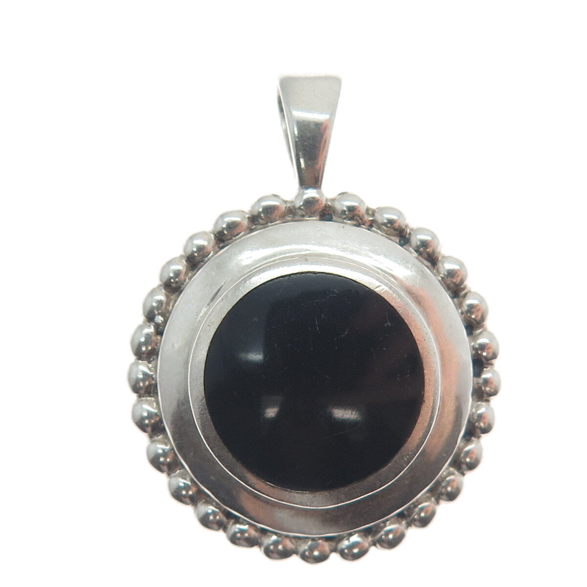 PB PAUL BRACKNA 925 Sterling Silver Vintage Black Onyx Gem Beaded Frame Pendant