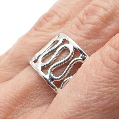 925 Sterling Silver Vintage Modernist Zig Zag Band Ring Size 10.25