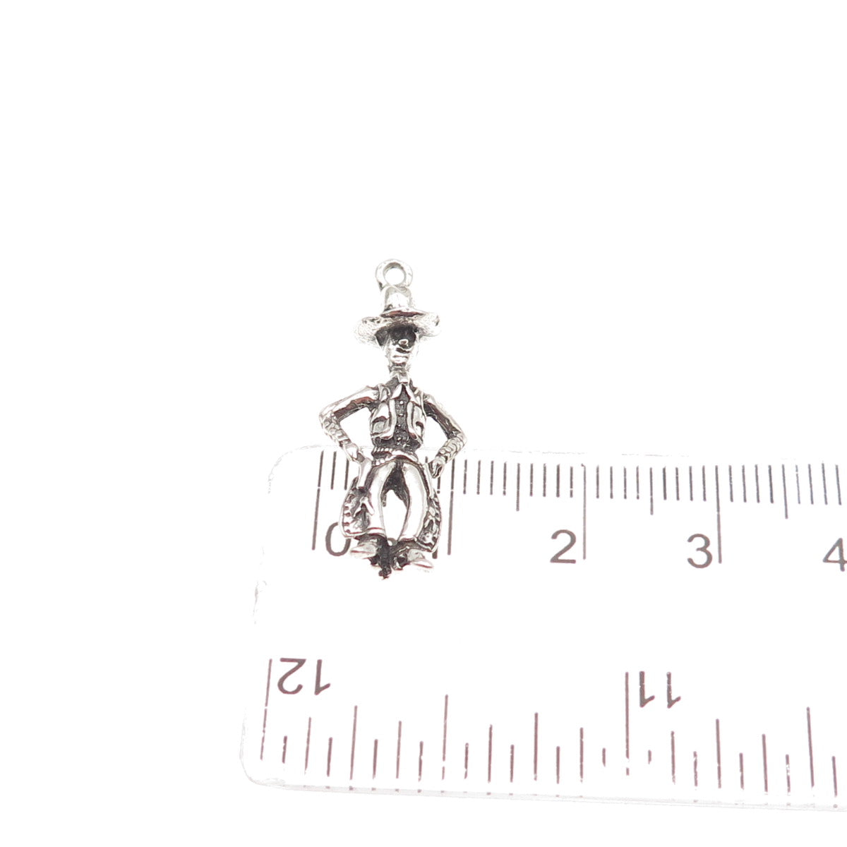 925 Sterling Silver Vintage Cowboy Oxidized 3D Charm Pendant