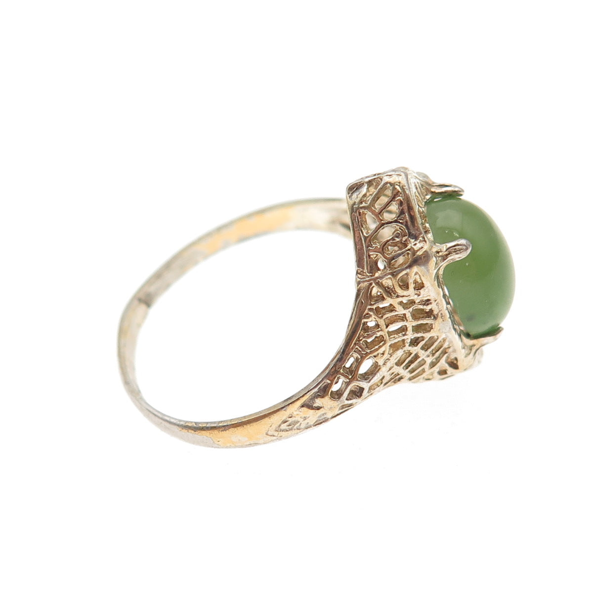 McGrath Hamin 925 Sterling Silver Gold Plated Vintage Real Jade Ring Size 6.5