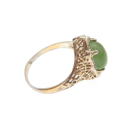 McGrath Hamin 925 Sterling Silver Gold Plated Vintage Real Jade Ring Size 6.5