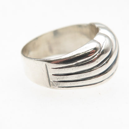 925 Sterling Silver Vintage Italy Modernist Ribbed Oxidized Ring Size 6.5