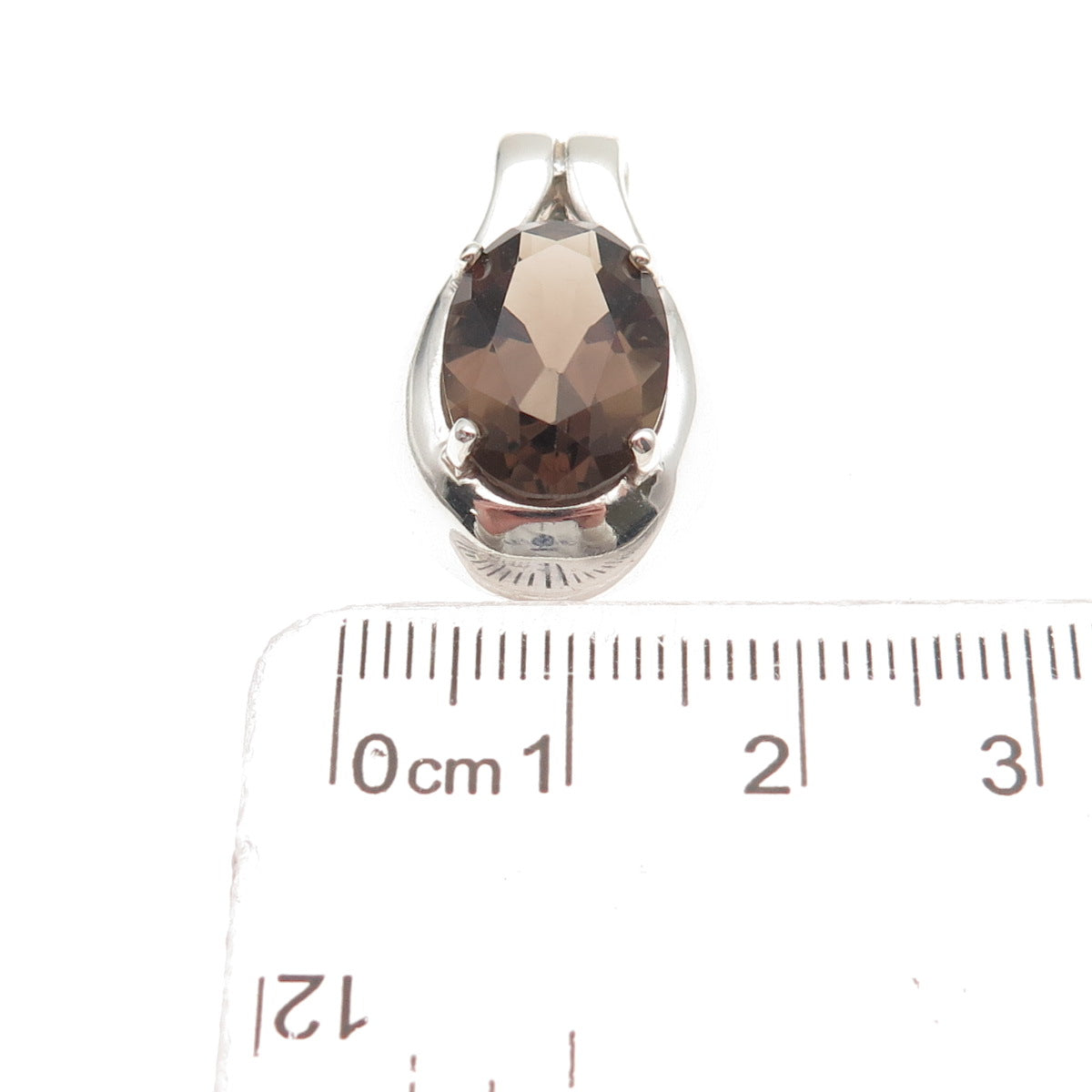 Kabana 925 Sterling Silver Vintage Real Smoky Quartz Mini Slide Charm Pendant