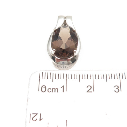 Kabana 925 Sterling Silver Vintage Real Smoky Quartz Mini Slide Charm Pendant