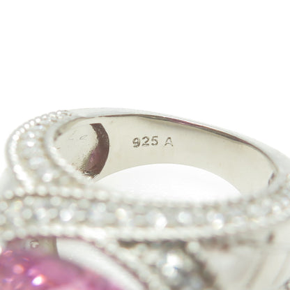 925 Sterling Silver Oval & Round-Cut Pink & White C Z Ring Size 7.25