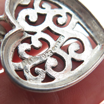 MARK WASSERMAN SAMARA 925 Sterling Silver Vintage Swirl Heart Pendant