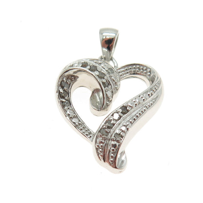 925 Sterling Silver Real Round-Cut Diamond Twisted Heart Pendant