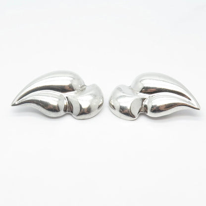 925 Sterling Silver Vintage Mexico Modernist Ribbed Clip On Earrings