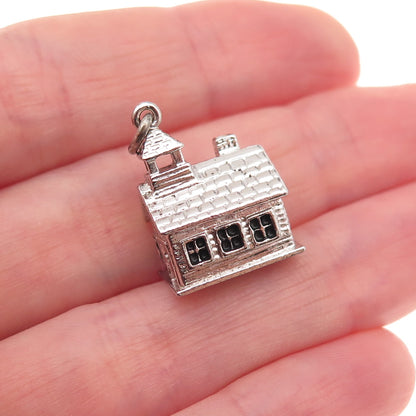 Wells 925 Sterling Silver Vintage Church 3D Charm Pendant