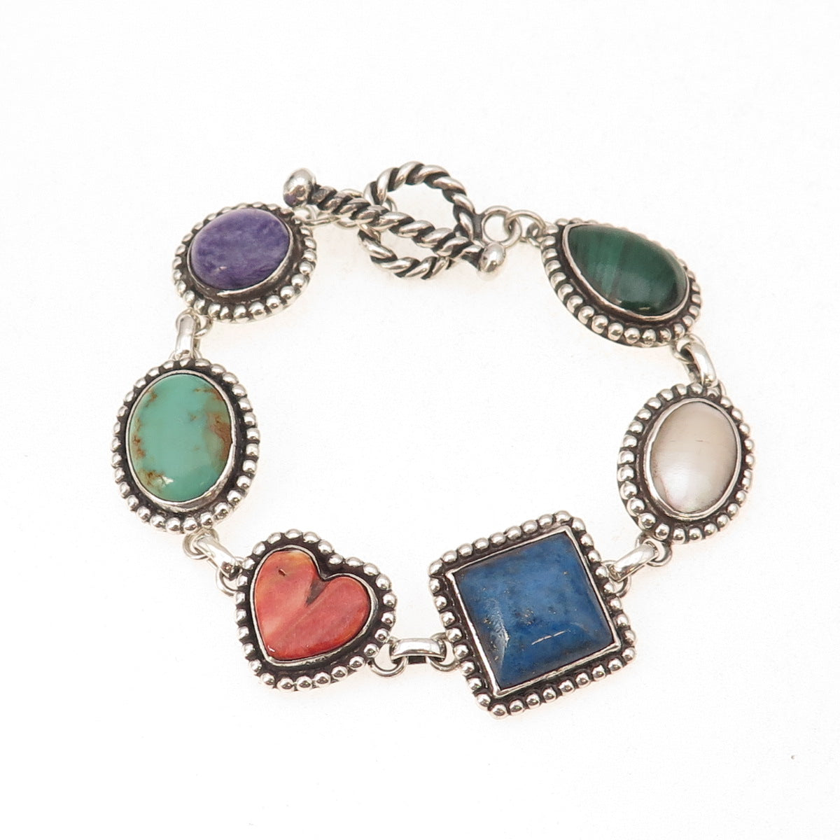 Carol Felley 925 Sterling Silver Vintage 1996 Real Multi-Gem & Pearl Bracelet 7"