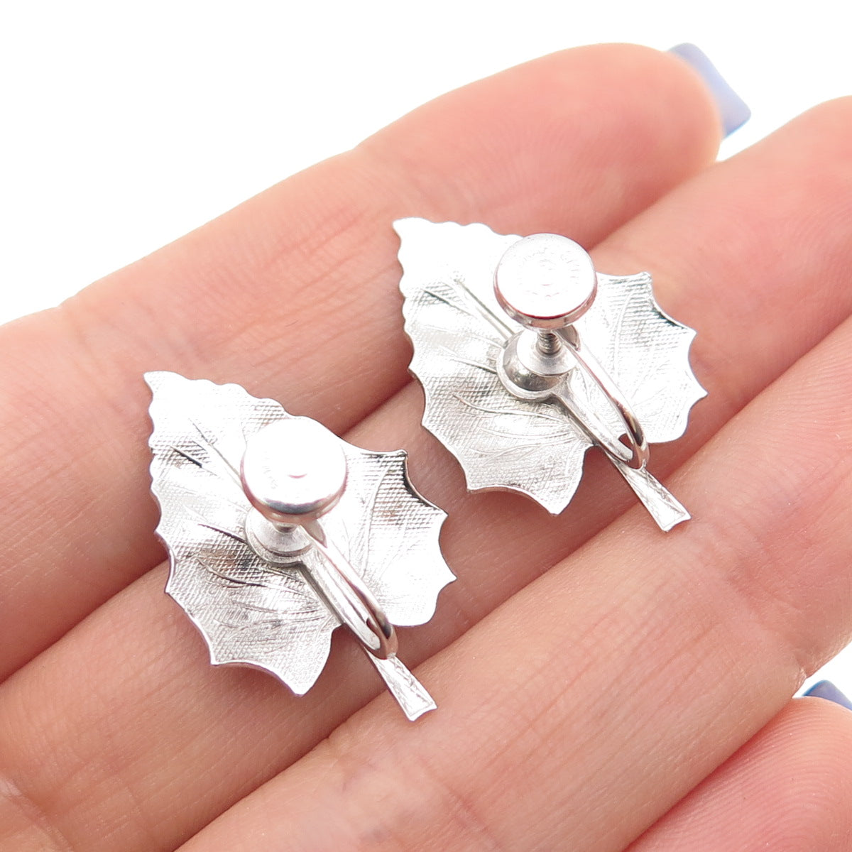 DANECRAFT 925 Sterling Silver Antique Art Deco Floral Leaf Screw Back Earrings