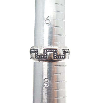 925 Sterling Silver Vintage Modernist Zig Zag Oxidized Band Ring Size 7.25