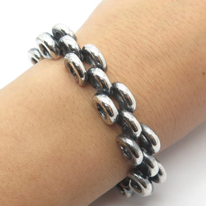 925 Sterling Silver Vintage Toggle Clasp Multi-Circle & Panther Link Bracelet 7"