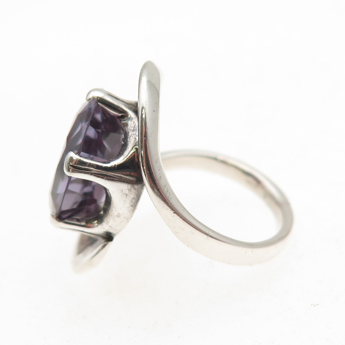 925 Sterling Silver Vintage Lab-Created Peacock Sapphire Modernist Ring Size 5