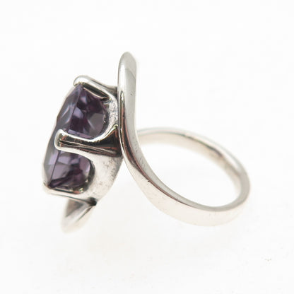 925 Sterling Silver Vintage Lab-Created Peacock Sapphire Modernist Ring Size 5
