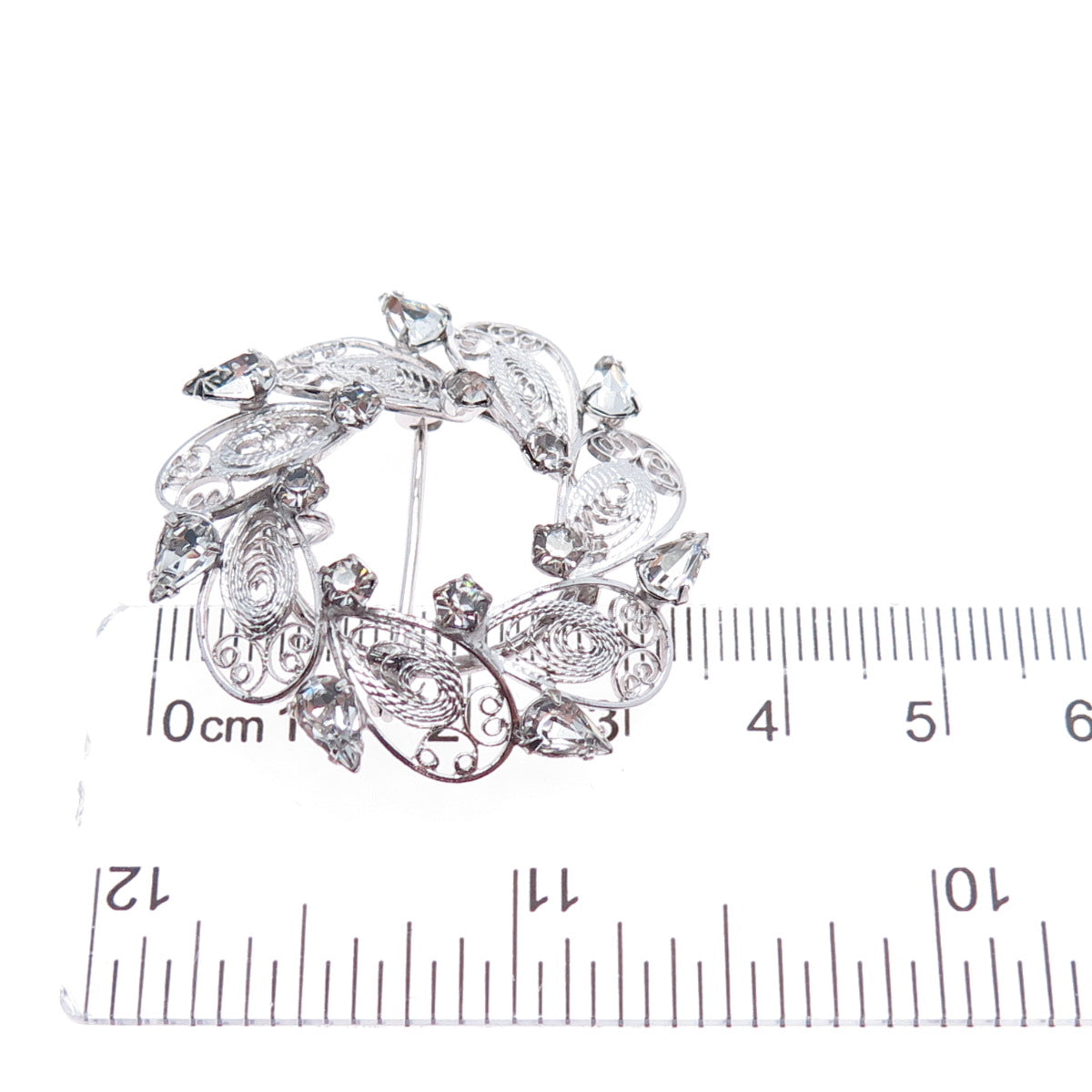 CARL ART 925 Sterling Silver Antique Rhinestone Filigree Pin Brooch / Pendant