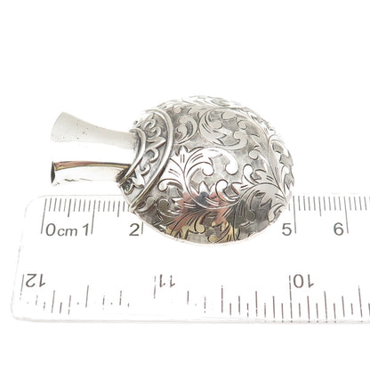 950 Silver Antique Art Deco Engraved Floral Flask Oxidized Collar / Fur Clip
