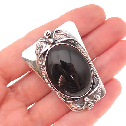Calvin Spencer Navajo Old Pawn 925 Sterling Vintage Black Onyx Floral Bolo Tie