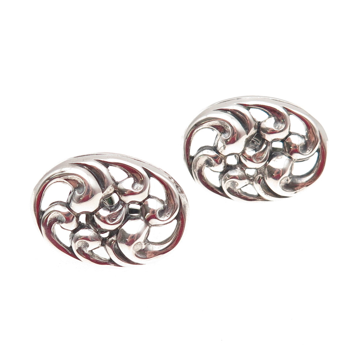 Danecraft 925 Sterling Silver Vintage Floral Oxidized Screw Back Earrings