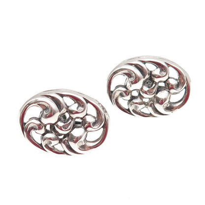 Danecraft 925 Sterling Silver Vintage Floral Oxidized Screw Back Earrings