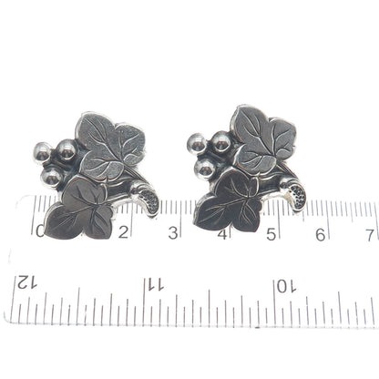 925 Sterling Silver Vintage Grape & Leaf Repopusse Screw Back Earrings