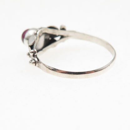 925 Sterling Silver Vintage Real Rhodolite Oxidized Ring Size 7.75