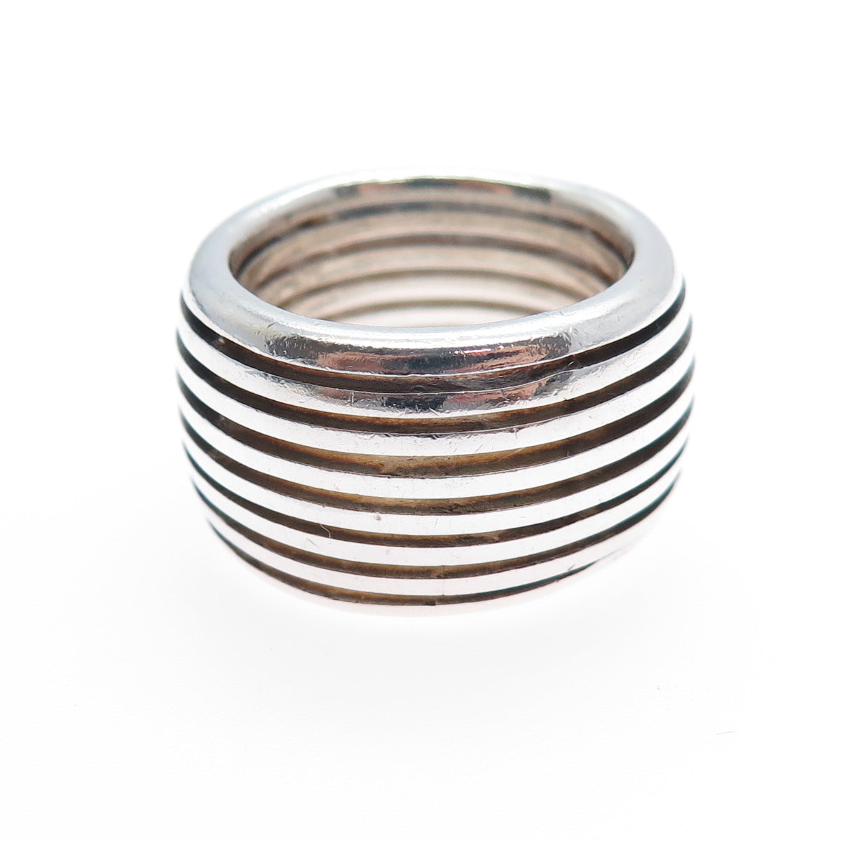 ZEBRA 925 Sterling Silver Vintage Modernist Ribbed Band Ring Size 7.75