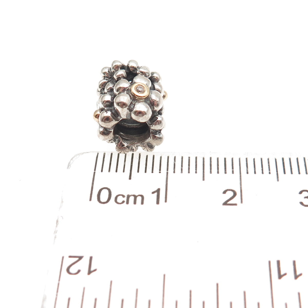 PANDORA 925 Sterling Silver Gold Real Diamond Daisy Slide Bead Charm