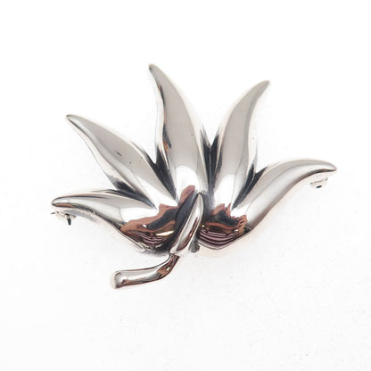 925 Sterling Silver Vintage 1985 Modernist Floral Pin Brooch