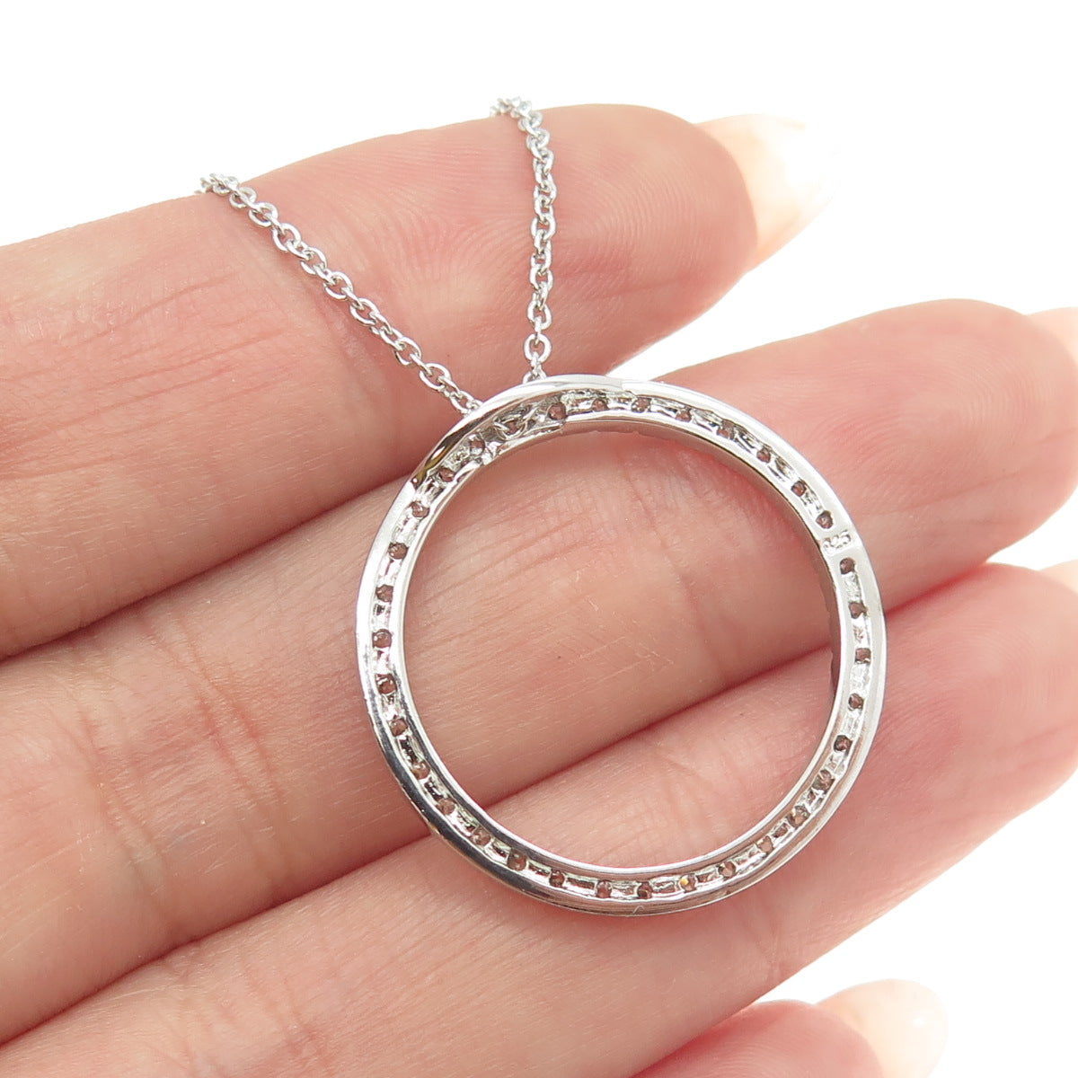 925 Sterling Silver Round-Cut C Z Circle of Life Chain Necklace 16-18"